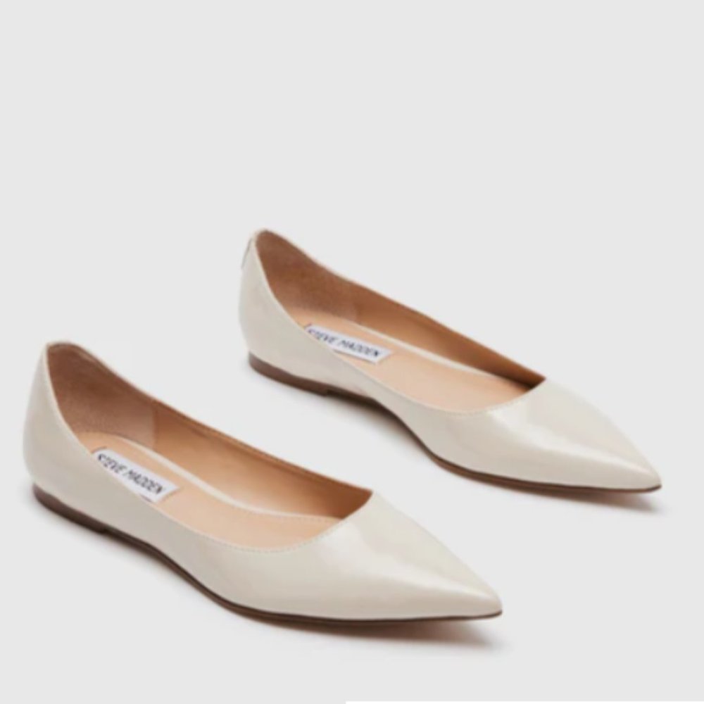 COPY - MERYL BONE PATENT Point Toe White Flats